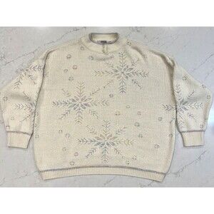 JP Collection Plus 26 / 28  Vtg Cottage‎ Core Winter Sweater Cream Snowflakes
